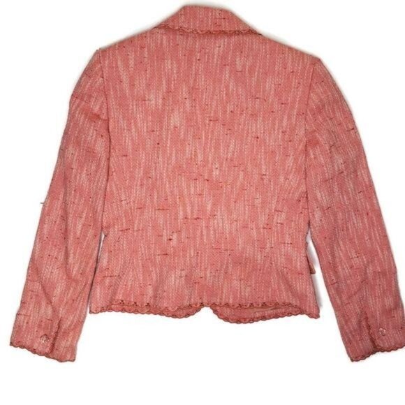 Tahari Pink Tweed Womens Blazer Jacket Size 6 decorative button front lace trim - Picture 8 of 10